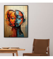 Ezgoola / Kadın Temalı Soyut Portre / Renkli Modern Sanat / Duvar Tablosu / Hediye Poster / Poster Tasarımı (Beyaz)