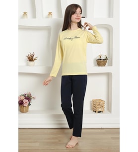 Akbeniz Kız Çocuk Penye Pijama Takım 20422 (Sarı)