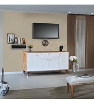Arya Konsol 4 Kapaklı 1 Çekmeceli Beyaz Atlantik Çam Gold Detaylı 160x80x44 Cm