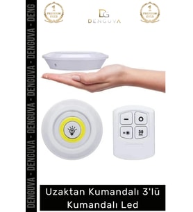 #LedSpot Uzaktan Kumandalı Yapışkanlı Pilli Kablosuz Dokunmatik Mutfak 3'Lü Led Spot 1 Adet