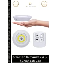 #LedSpot Uzaktan Kumandalı Yapışkanlı Pilli Kablosuz Dokunmatik Mutfak 3'Lü Led Spot 1 Adet