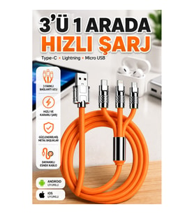 180 Derece Döner Başlıklı Type-C Şarj Kablosu Android iOS Uyumlu