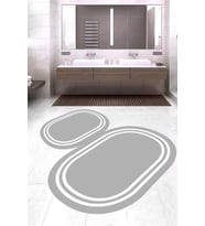 Dijital Baskılı Kaymaz Taban Yıkanabilir Oval 2'li Klozet Takımı Banyo Paspası NOKZ-HT-528 (Gri)
