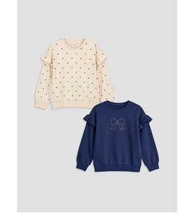 LCW Kids Lacivert Fırfırlı Taşlı Kız Çocuk Sweatshirt 2'li