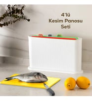 Porsima 1074-1 Beyaz-Beyaz Standlı Çoklu Kesme Tahtası Seti-Kırmızı Et Balık 