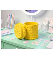 Alvera Kabartma Kalp Desenli Kapaklı Kalemlik – 3D Baskı Masaüstü Organizer - Sarı