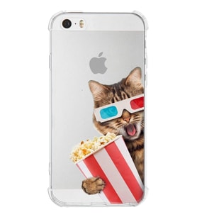PrintiFy Apple iPhone 5S Uyumlu Kedi 1 Baskılı Şeffaf Köşe Korumalı Antişok Kılıf