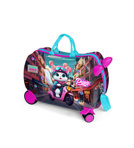 Coral High Kids Pembe Motorlu Kedi Desenli Otur-Çek Çocuk Valizi 16358