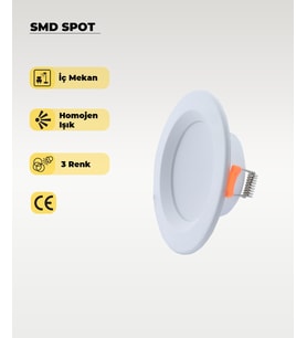 5W Beyaz Plastik Spot 3 Renk Işık - 2 Adet