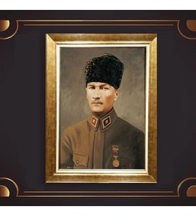 Özel Seri Paspartulu Çerçeveli Atatürk Tablo l153 (Gold)
