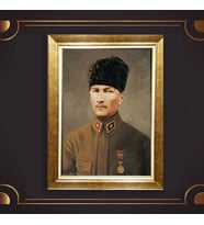 Özel Seri Paspartulu Çerçeveli Atatürk Tablo l153 (Gold)