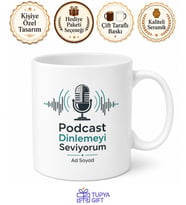 Podcast Dinlemeyi Seviyorum Yazılı Baskılı Porselen Kupa Bardak Hediye
