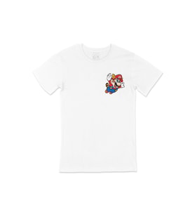 Uçan Mario Cep Logo Tasarımlı Beyaz Tişört