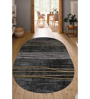 Dijital Baskılı Kaymaz Taban Yıkanabilir Oval Salon Halısı Mutfak Halısı Yolluk NDO-HT-702 (Siyah)