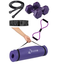 Mor Pilates Seti 10 Mm Pilates Minderi 2 Çift 1 Kg Dambıl Squat Bant Direnç Lastiği Ve Atlama Ipi