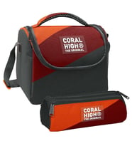 Coral High Erkek Çocuk Turuncu Bordo Gri Renkli Thermo Beslenme Çantası ve Üç Bölmeli Kalem Çantası Seti