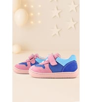 Rakerplus Bob Hakiki Deri Mavi Pembe Barefoot Cırtlı Lastikli Bebek Sneaker Ayakkabı