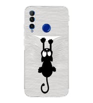 Huawei Honor 20 Lite  Kamera korumalı Kapak Çizgi Kedi (Beyaz) Tasarımlı Şeffaf Kılıf