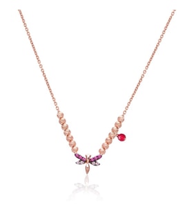 Zirkon Taşlı Rose Altın Kaplamalı Toplu Yusufçuk Gümüş Kolye