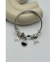 Çelik Silver Taşlı Balık Siyah Charmlı Pandora Bileklik - 26blk53