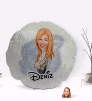 BK Gift Kişiye Özel İsimli Kadın Karikatürlü Yuvarlak Dekoratif Kırlent Yastık-11