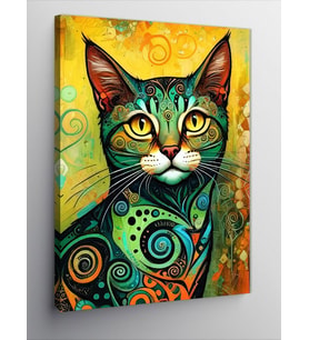 Kanvas Tablo Renkli Spiral Kedi