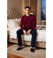 Erkek Çizgili Henley Yaka Örme Pijama Takımı Fonksiyonel Dayanıklı Kaliteli Konforlu Rahat