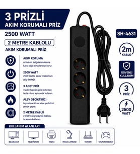 SH-4631 3'lü Akım Korumalı Priz