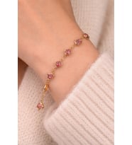 Kalpli Zirkon Taşlı Gold Renk Bileklik 18 CM (Açık Pembe)