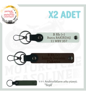Motor Tutkunlarına, İsim Plaka ve B Rh + Kan Grubu Yazılı Kişisel x2 Anahtarlık, K Kahve-Beyaz-Ysl