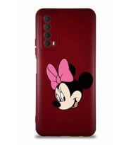 Huawei Y7A Soft Premier Kapak Minnie Mouse-B Tasarımlı Silikon Kılıf - Mürdüm (Şeffaf)