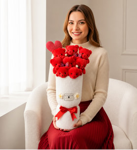 Premium Kırmızı Peluş Ayıcık Kalp Yastıklı Peluş Vazo Tasarımlı Ayıcık Buketi