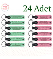 Yeşil & Pembe, Düğün Misafirlerine Anlamlı Anı, 24’lü Set, Kişiselleştirilebilir Deri Hediyelik