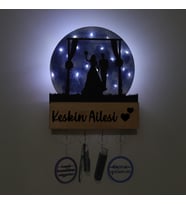 Lucenda Led Işıklı Pleksi Dolunay Kişiselleştirilebilir Biblo Wedding Gelin Damat Anahtar Askılığı (Mavi)