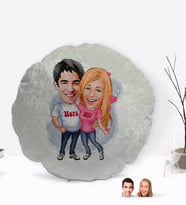BK Gift Kişiye Özel Sevgililer Karikatürlü Yuvarlak Dekoratif Kırlent Yastık-6