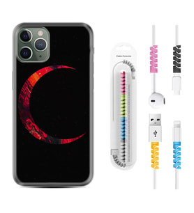 Apple iPhone 11 12 13 14 Pro Max Kılıf Kablo Koruma Spiral Silikon Red Moons 1747