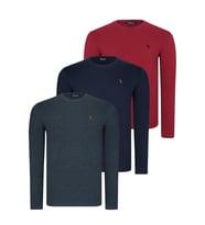 ÜÇLÜ SET T8588 DEWBERRY YUVARLAK YAKA ERKEK SWEATSHIRT-LACİVERT-ANTRASİT-BORDO