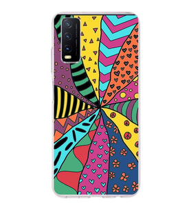 PrintiFy Vivo Y20s ile Uyumlu 1mm Slim Fit Retro Renkler 4 Baskılı Şeffaf  Kılıf