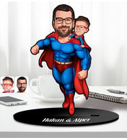 BK Gift Kişiye Özel Süper Baba-Çocuk Karikatürlü Ahşap Biblo-3, Babalar Günü Hediyesi, Babaya Hediye