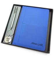 Signator® Codex  N273 Kişiye Özel Defterli Set - İsme Özel Gümüş Kalem + İsme Özel Mavi Defter + İsme Özel Anahtarlık İsme Özel Kutusunda Hediyelik Set (Karışık)