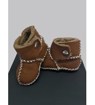 TUĞBİŞ Bebek Kahverengi Organik Kuzu Derisi Çift Çıtçıtlı Bebek Botu Bebek Patiği İlk Adım Ayakkabısı - TG3004