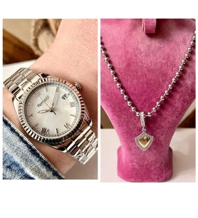 Ferrucci Silver&Rose Çelik Takvimli Kadın Kol Saati+%100Çelik Kolye Hediye (Gümüş)
