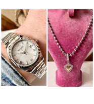 Ferrucci Silver&Rose Çelik Takvimli Kadın Kol Saati+%100Çelik Kolye Hediye (Gümüş)