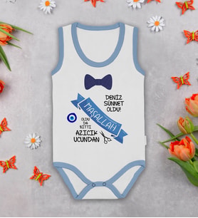 BK Kids Kişiye Özel İsimli Mavi Biyeli Askılı Sıfır Kol Bebek Body Zıbın-5, Yeni Doğan Bebek Hediyesi