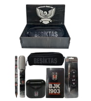 Beşiktaş Orjinal Lisanslı Siyah Air Kalemtraş Ahşap Kutulu 6'lı Kırtasiye Seti (Siyah-Gri)