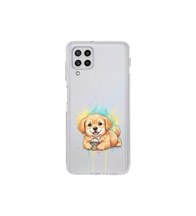 Samsung Galaxy M22 ile Uyumlu Splash Köpek Tasarımlı Şeffaf Silikon Kılıf
