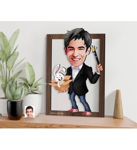 BK Gift Kişiye Özel Sihirbaz Karikatürlü 3D Ahşap Tablo-1, Sevgiliye Hediye, Arkadaşa Hediye, Doğum Günü Hediyesi