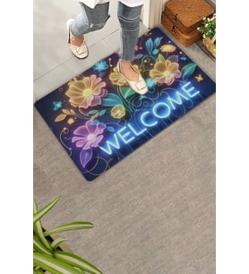 Valerine Life Neon Nilüfer Çiçekleri Welcome Kapı Önü Paspası 45x70cm