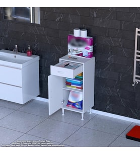 Modilayn EMİR 45x88x32,5 cm 1 Çekmece 1 Kapak 1 Raf 2 Bölme Çok Amaçlı Banyo & Mutfak Dolabı (Beyaz)