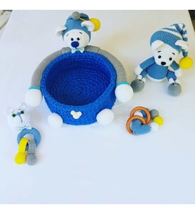 Ayıcıklı Penye Sepet Yeni Doğan Takımı Amigurumi Organik Oyun